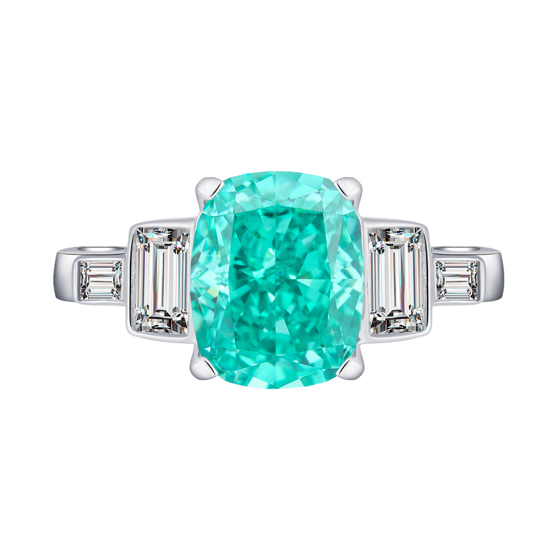 Zhuang Sheng joyería S925 todo el cuerpo de plata alto carbono diamante verde menta grasa cuadrado 5g simple anillo principal piedra 8*10