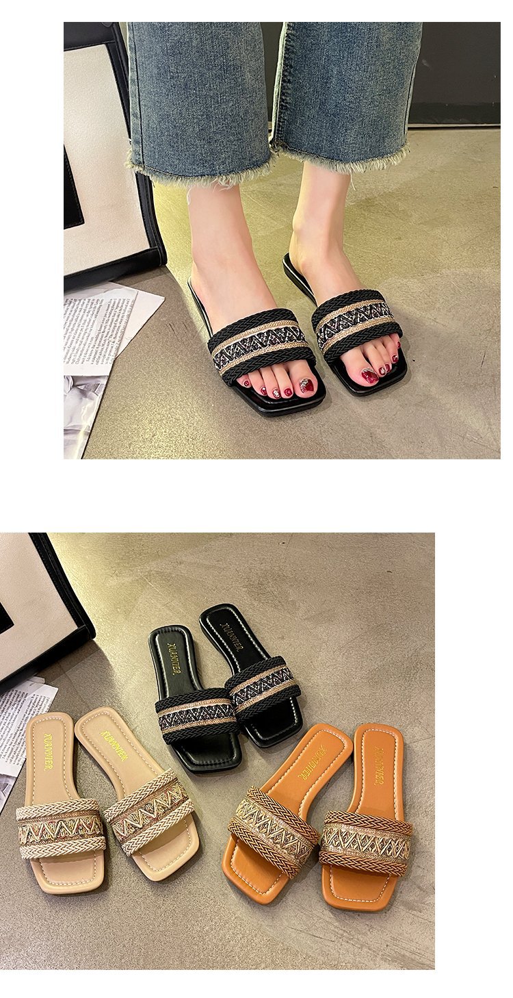 Women's Casual Stripe Square Toe Slides Slippers display picture 6