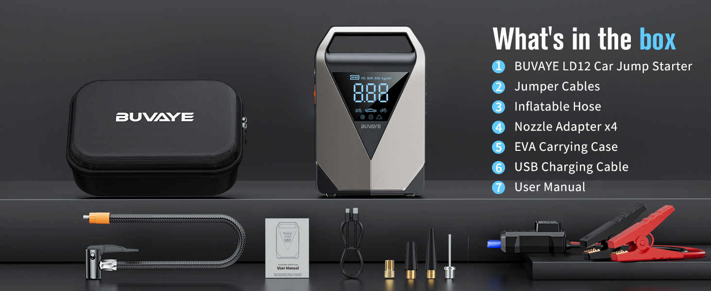 Jump Starter with Air Compressor Emergency Starting Power Supply and Air Pump All-In-One Power Bank