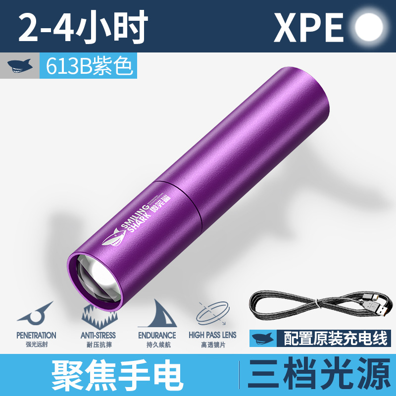 613B 보라색 [측면 조명 없이 줌, 내장 14500 리튬 배터리 600MAH, 플라스틱 상자]