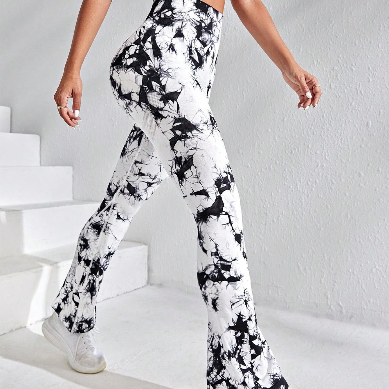 Newly launched tie-dye bell pants with high waist, high elasticity, thickening, non-transparent and high-density buttock-lifting pants are hot-selling on Amazon in Europe and America 