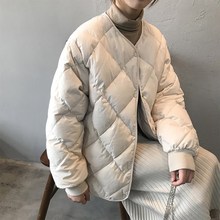 無領菱格羽絨服女2022冬季新款韓版寬松保暖小個子棒球服短款外套