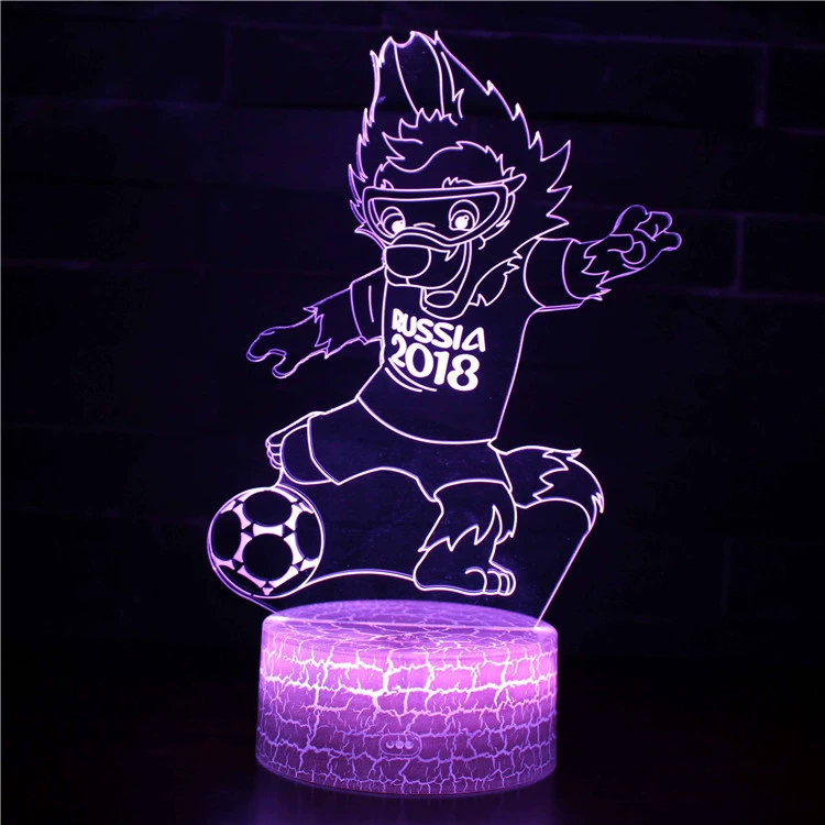 3D LED настольная лампа (Zuoba), футбольная акриловая панель, сенсорная/пульт дистанционного, многоцветные основания серии ZB‑