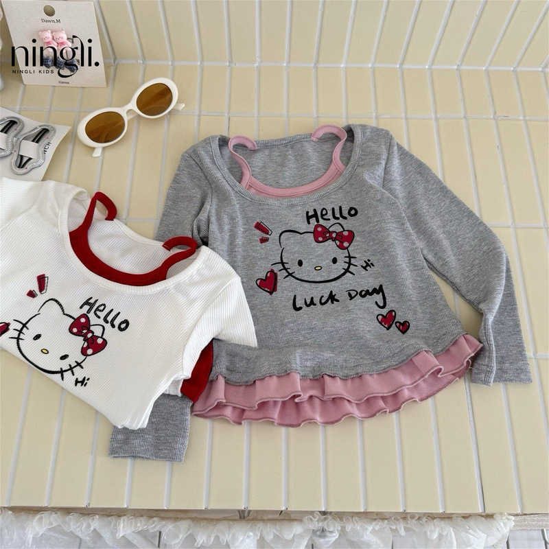 Ningli 女の子秋服 kt 長袖 Tシャツ女の赤ちゃん春と秋の休暇ツーピース底シャツ子供の漫画トップ子供服 t|undefined