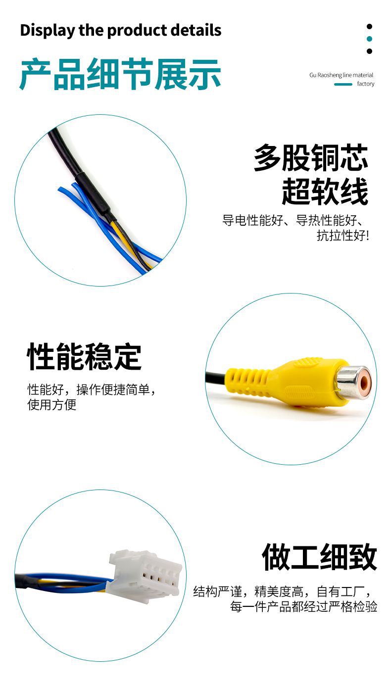 Reverse video interface cable, universal for Android, 10P, rearview camera for recorder, dedicated rear cable for car navigation system