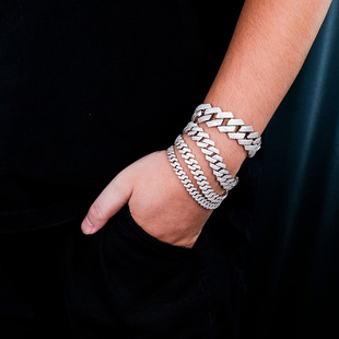 Cross-Border European and American Hip-Hop Gold-Plated Cuban Bracelet 10mm Thick Moissanite Men's High-End Handsome Accessible Luxury Cuban Chain
