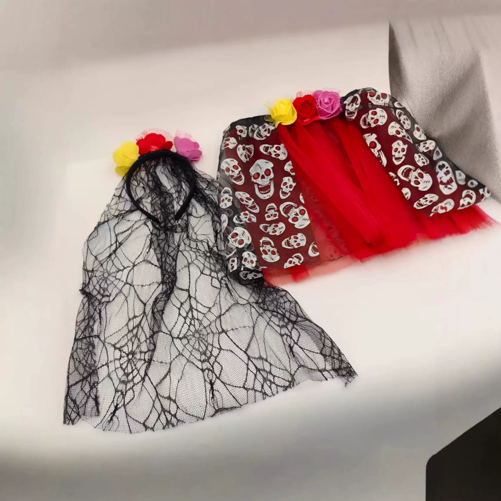 跨境欧美新款万圣节骷颅头女童网纱蓬蓬裙加勒比海盗舞台演出服