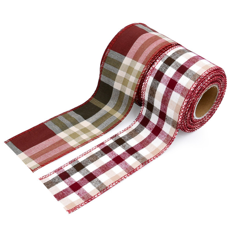 Tela de borde de copia de algodón de Venta caliente transfronteriza con accesorios de decoración de ropa de tocado de 5cm cinta de tela a cuadros clásica 5 M