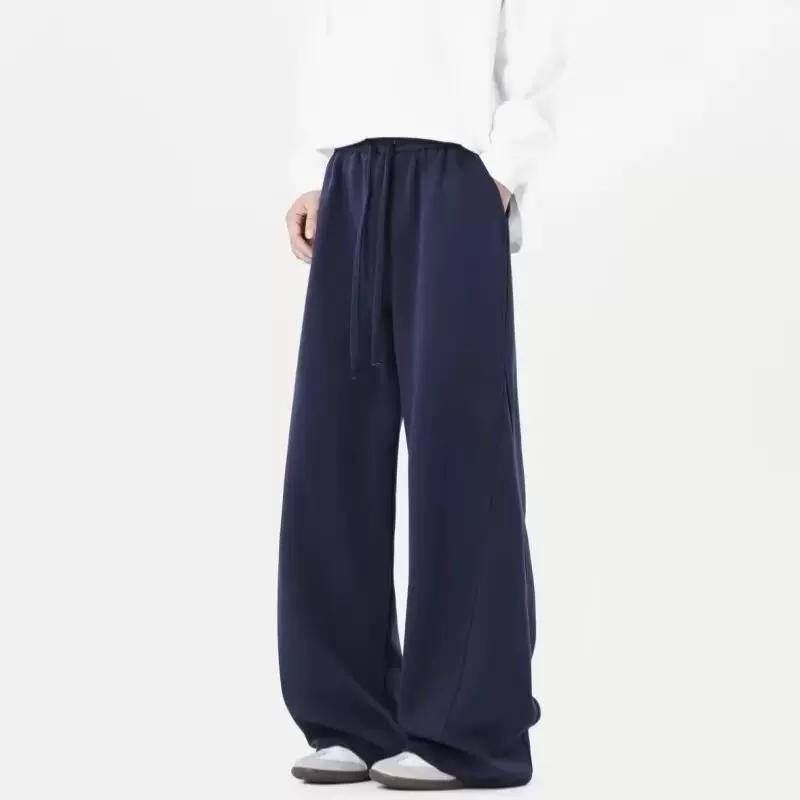 黑色重磅弯刀卫裤男款秋季cleanfit垂感阔腿裤子美式直筒运动长裤