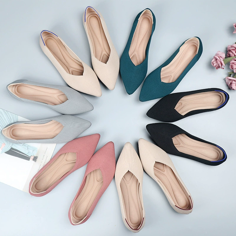 Внешняя торговля Европейская и американская обувь принцессы Весенняя и Осенняя обувь для летающих плетений Doudou 40 Плоская 41 женская обувь больших размеров Вязаная обувь с мягкой подошвой с острым носом 43