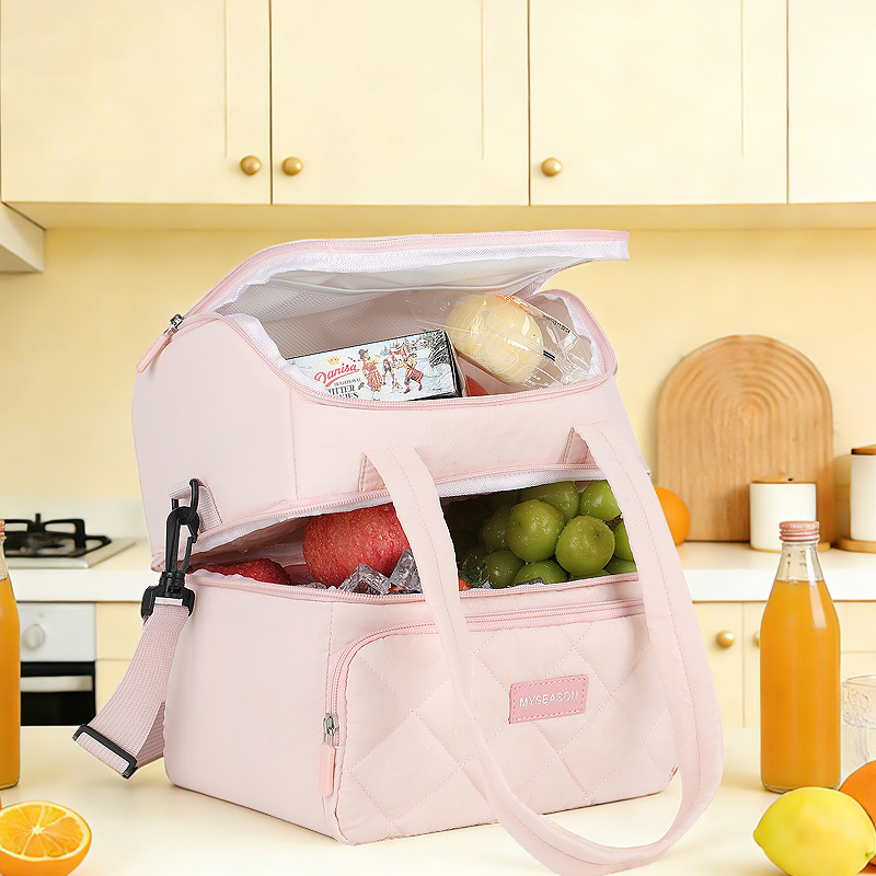 Bolsa de almuerzo transfronteriza de Amazon, bolsa de almuerzo de doble capa, bolsa de aislamiento térmico multifuncional, bolsa de almuerzo portátil para trabajar