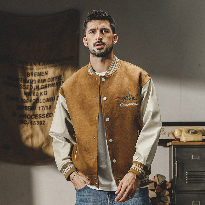600g Heavy Double-sided Velvet Baseball Suit Men's American Retro Jacket Men's Spring and Autumn Loose Tide Coach Autumn Jacket