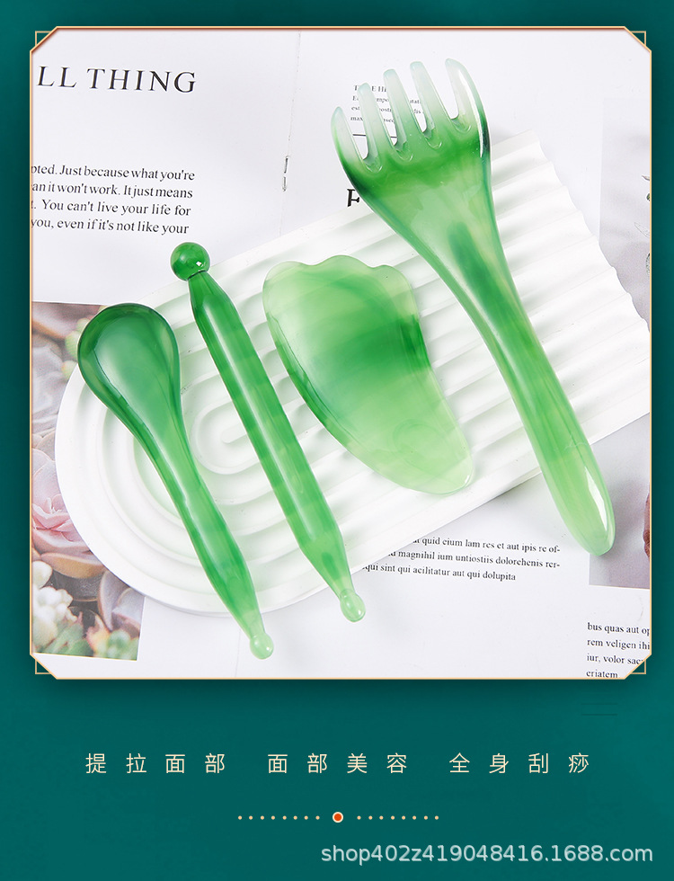 Gua Sha Massage Tool Set 4 Piece Resin Scraping Boards and Comb for Scalp Body Relaxation 180g key features