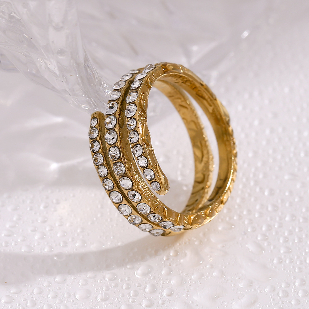 Three Layers White Diamond Inlaid Stainless Steel Ring