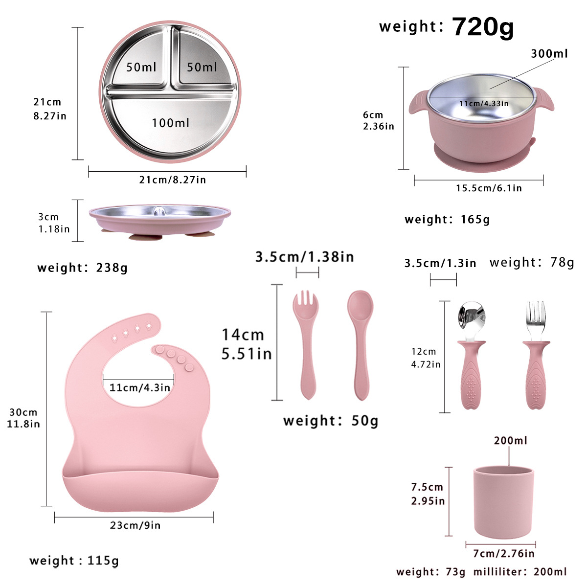 Plato de comida para niños cuenco de ventosas de silicona para bebés cuenco de alimentos suplementarios 304 plato de acero inoxidable para bebés con platos de comidas de ocho piezas