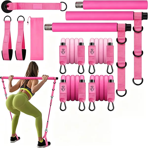 Pilates Bar, Multi-Functional Fitness Bar, Yoga Pilates Equipment, Home-Use Resistance Rope, Stretching Belt, Back Trainer