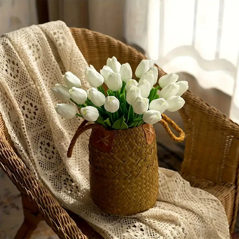 Realistic Faux Tulip Bouquet, High‑End Decorative Artificial Flowers for Wedding & Home
