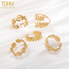 TOHM复古镂空钛钢戒指电镀不掉色不锈钢食指戒女花朵脸谱开口指环