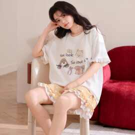 2026夏季新款莱赛尔凉感雪花棉带胸垫套头背心短裤睡衣女