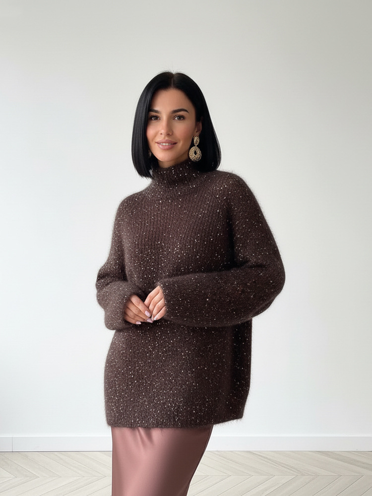 Suéter de punto de cuello alto con sequillas 2026 otoño y invierno de alta calidad marca de moda interior con base suelta suéter de viento perezoso