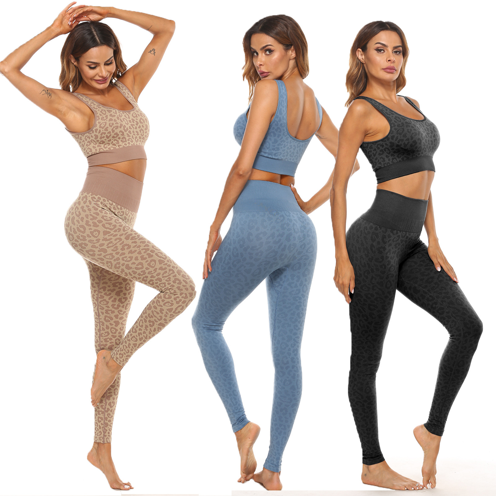 Leggings de cintura alta sin costuras con estampado de leopardo, ropa interior de yoga elástica alta, nihaostyles, ropa al por mayor NSZLJ81470