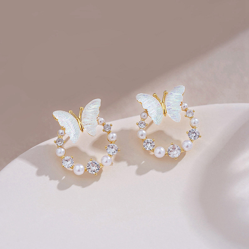 1 Pair Sweet Butterfly Inlay Alloy Resin Rhinestones Ear Studs display picture 1