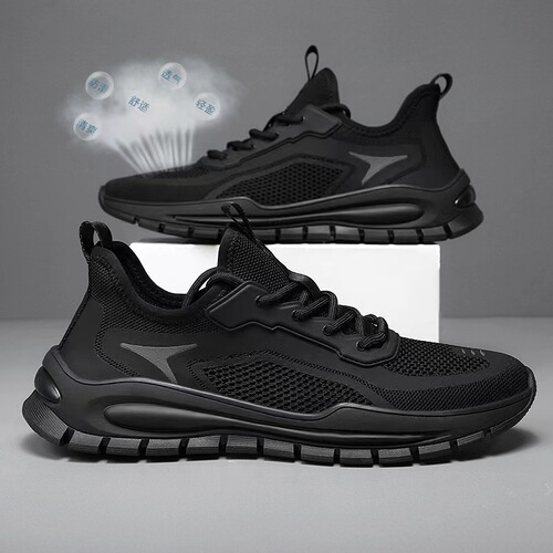 Men's shoes 2024 new summer breathable and deodorant mesh sports and leisure mesh shoes for men's work black labor insurance trendy shoes