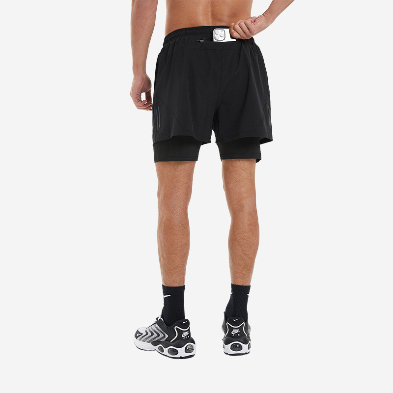 Lulu Summer Men's Fitness Sports Shorts Woven Sports Elastic Running Quick-Drying Loose Breathable Double-Layer Five-Quarter Pants