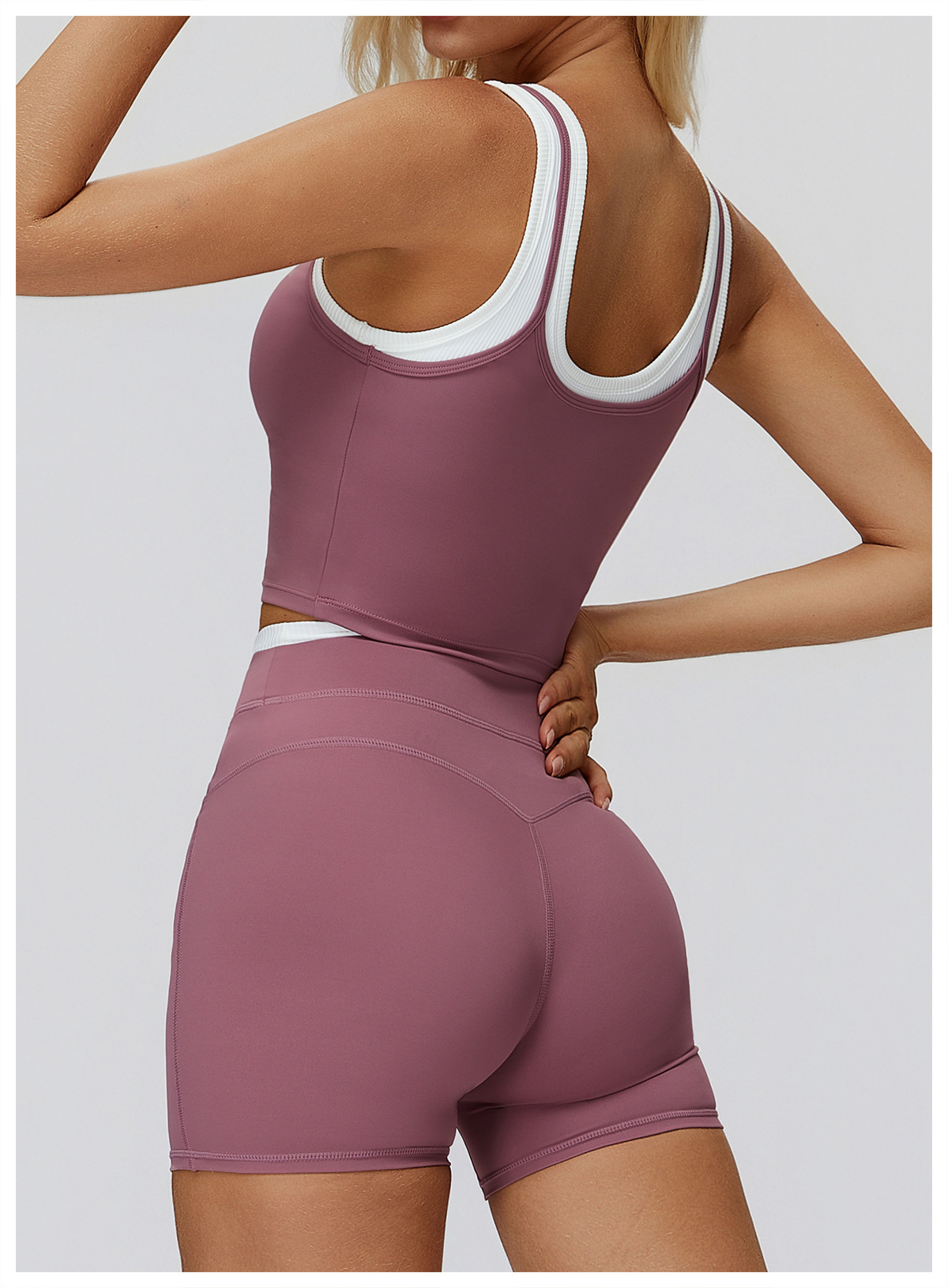 Women's Two Piece Vest Casual Top Color Blocking Nude Feel Fashionable Running Sports Underwear 3129_ecoleips.com