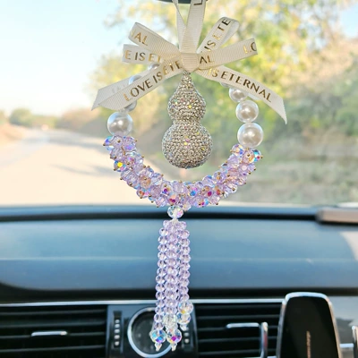 Style Crystal Gourd Car Pendant: Car hanging - amethyst-diamond-encrusted-white-gourd