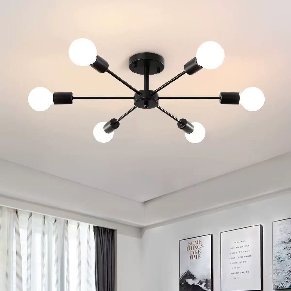 Cross-Border Nordic Living Room Ceiling Light, Modern Minimalist Bedroom Dining Room Artistic Multi-Head Industrial Style Lighting for Home