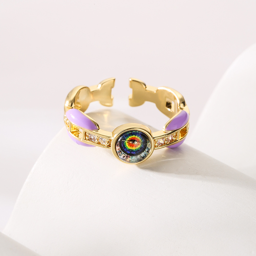 Fashion Eye Copper Inlay Zircon Open Ring 1 Piece