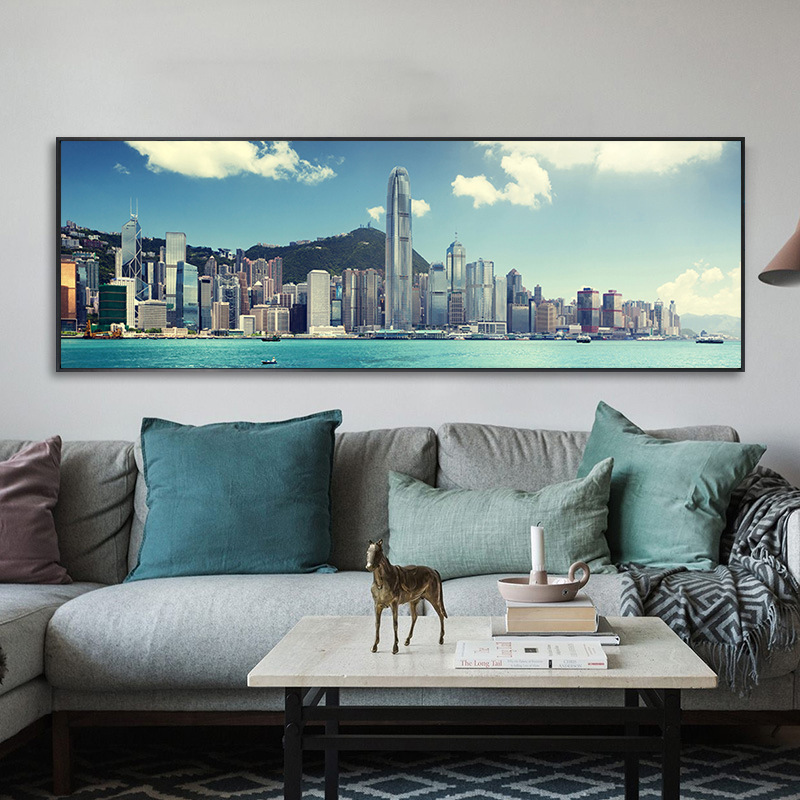 Commercial Night View Hong Kong Style Hong Kong Style Street View Hong Kong Tea Restaurant Victoria Harbour Ice Room Painting Hanging Wall City Dress