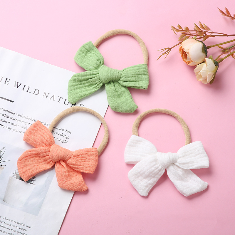 Spring Nylon Soft Bow Baby Cotton Wrinkled Cloth Bow Children's Hair Accessories display picture 3