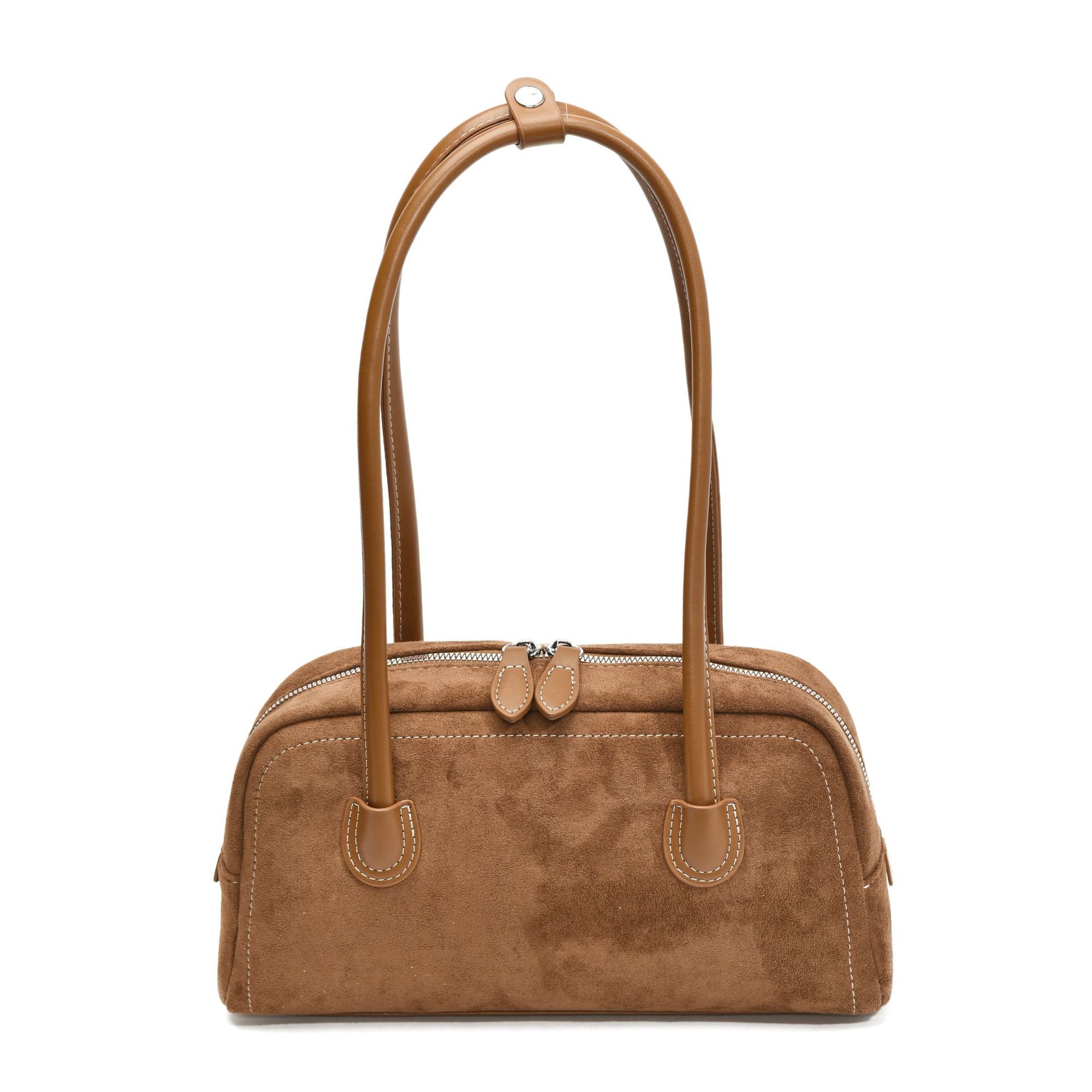 2025 Autumn Suede Baguette Bag For Women Large Capacity Commuter Bag Casual Retro Boston Shoulder Bag - Thumbnail 5