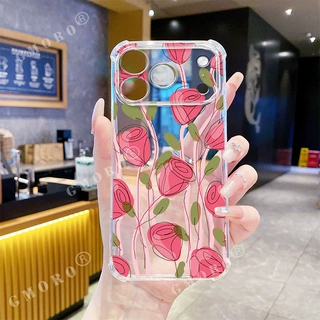 外贸爆款线条玫瑰透明壳iPhone15防撞手机壳苹果16/17精孔全包款