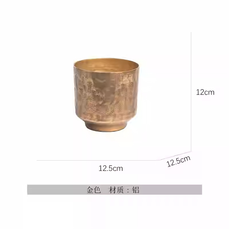 Maceta Martillada Metálica de Metal Semiartesanal para Flores y Decoración del Hogar