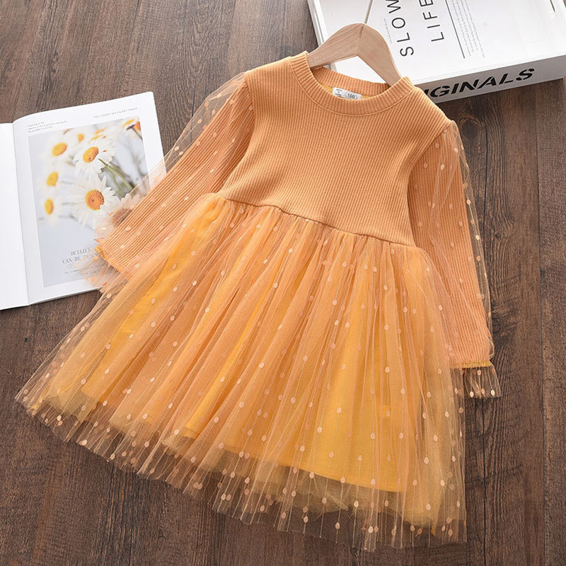Princess Solid Color Cotton Mesh Yarn Girls Dresses display picture 5
