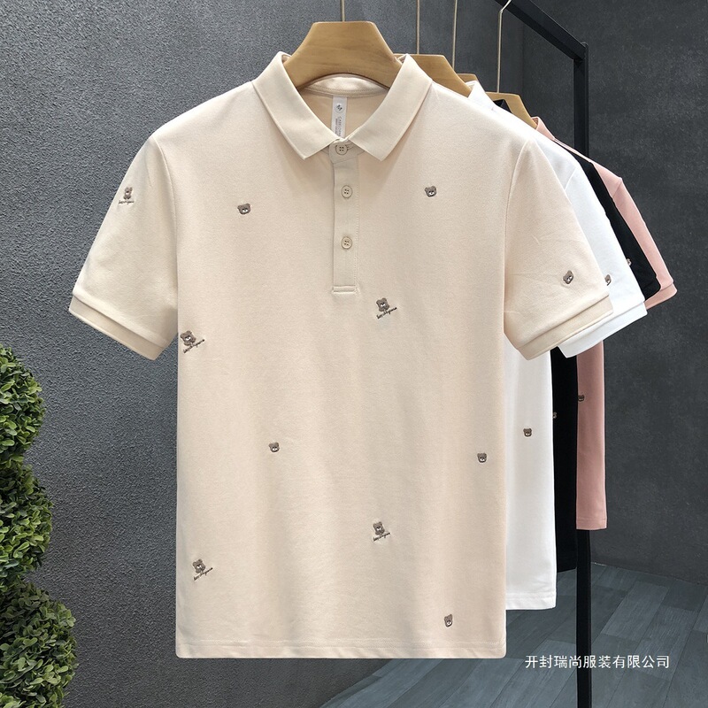 College Style Cartoon Bear Embroidered Polo Shirt Short-Sleeved Boys' Handsome Lapel Half-Sleeved 2026 Summer Men's T-Shirt