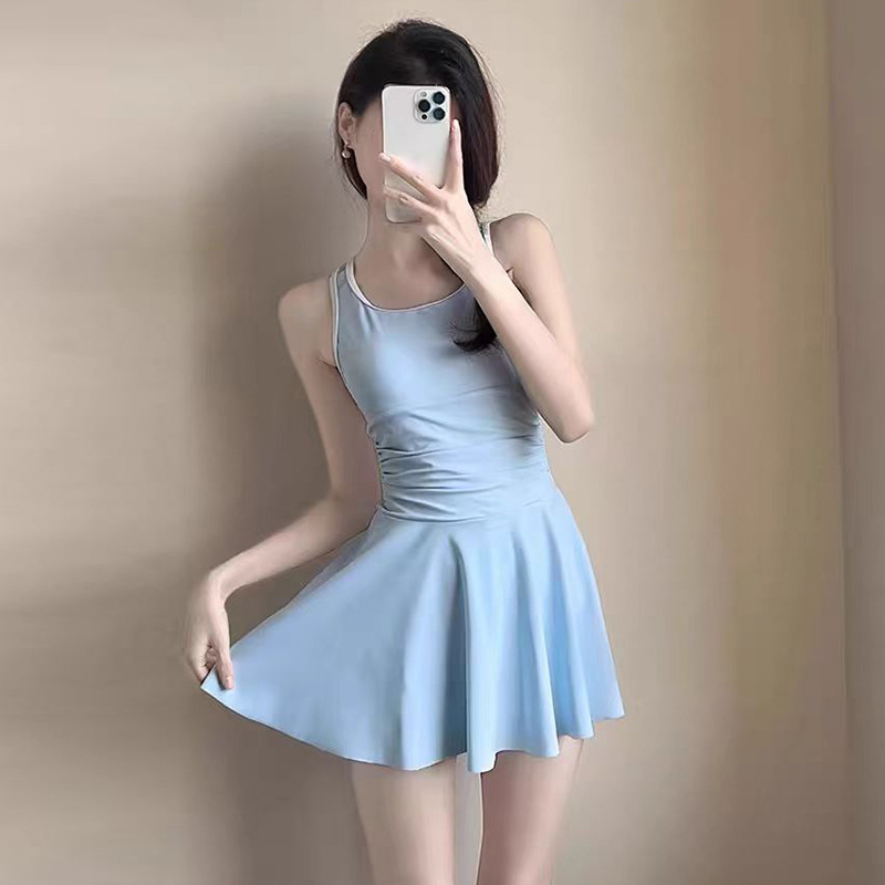 One-Piece Swimsuit for Women, Tummy-Concealing, Slimming, Solid Color, Pure Desire Style, Conservative, Hot Spring, Cross-Border Swimwear