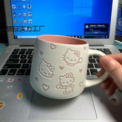 ハローキティ手描きのかわいい漫画セラミックウォーターカップガールズマグ高価値オフィスコーヒーカップ
