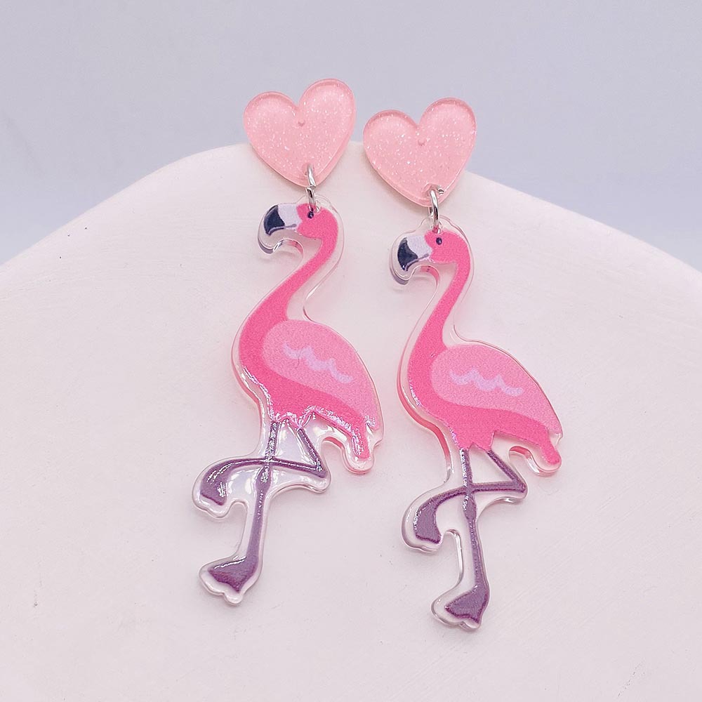 Wholesale Jewelry 1 Pair Cute Lipstick Flamingo Heart Shape Arylic Drop Earrings display picture 2