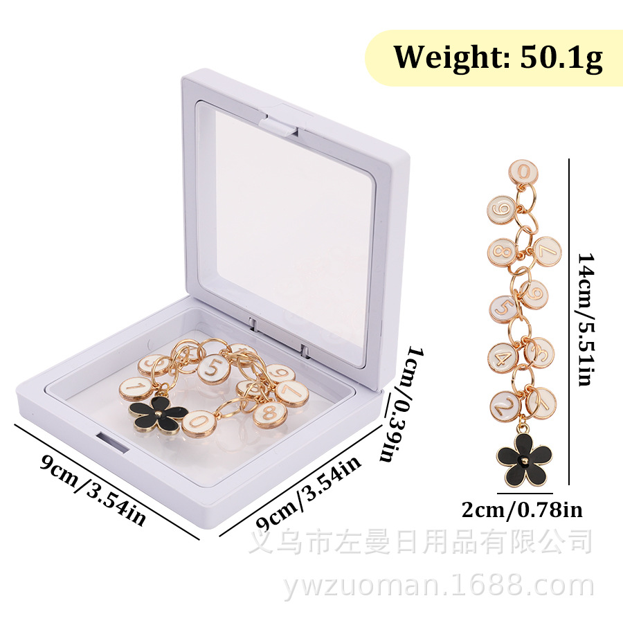White oil dripping number bead chain 0-9+ pendant