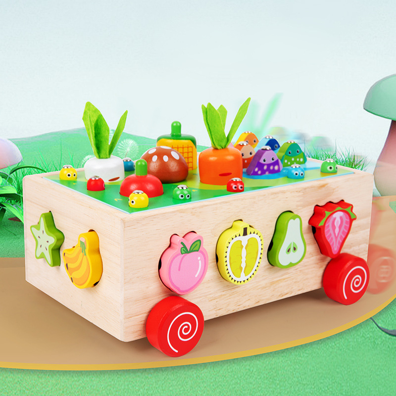 Juguetes educativos de madera del juego del corte de la fruta de la pesca con cuentas educativa de los niños del remolque multifuncional siete en uno