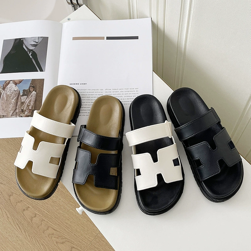 Новые женские летние высокие сандалии на толстой подошве с круглой головой повседневная легкая мягкая подошва слово римские пляжные тапочки