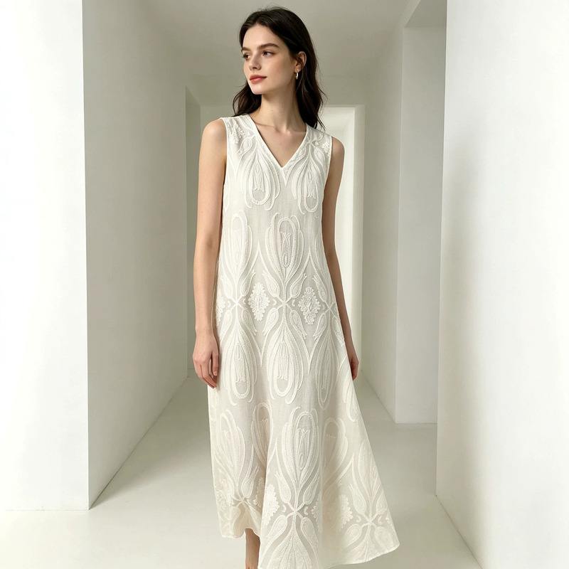 Foreign trade cross-border embroidered jacquard long ankle-length dress, 2026 summer new style, loose plus-size long dress