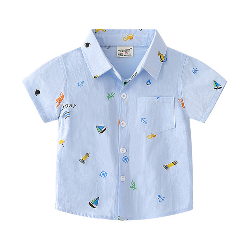 Children's clothing boys' short-sleeved shirts 2023 summer trendy new baby cartoon printed shirts for small and medium-sized children's fashionable tops