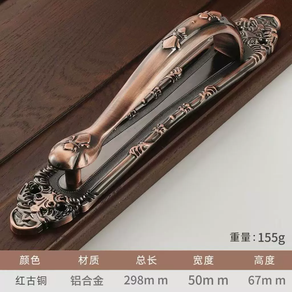 Дверная ручка в европейском стиле из antique brass, пара, скрытый монтаж, разные размеры (K390–K393)