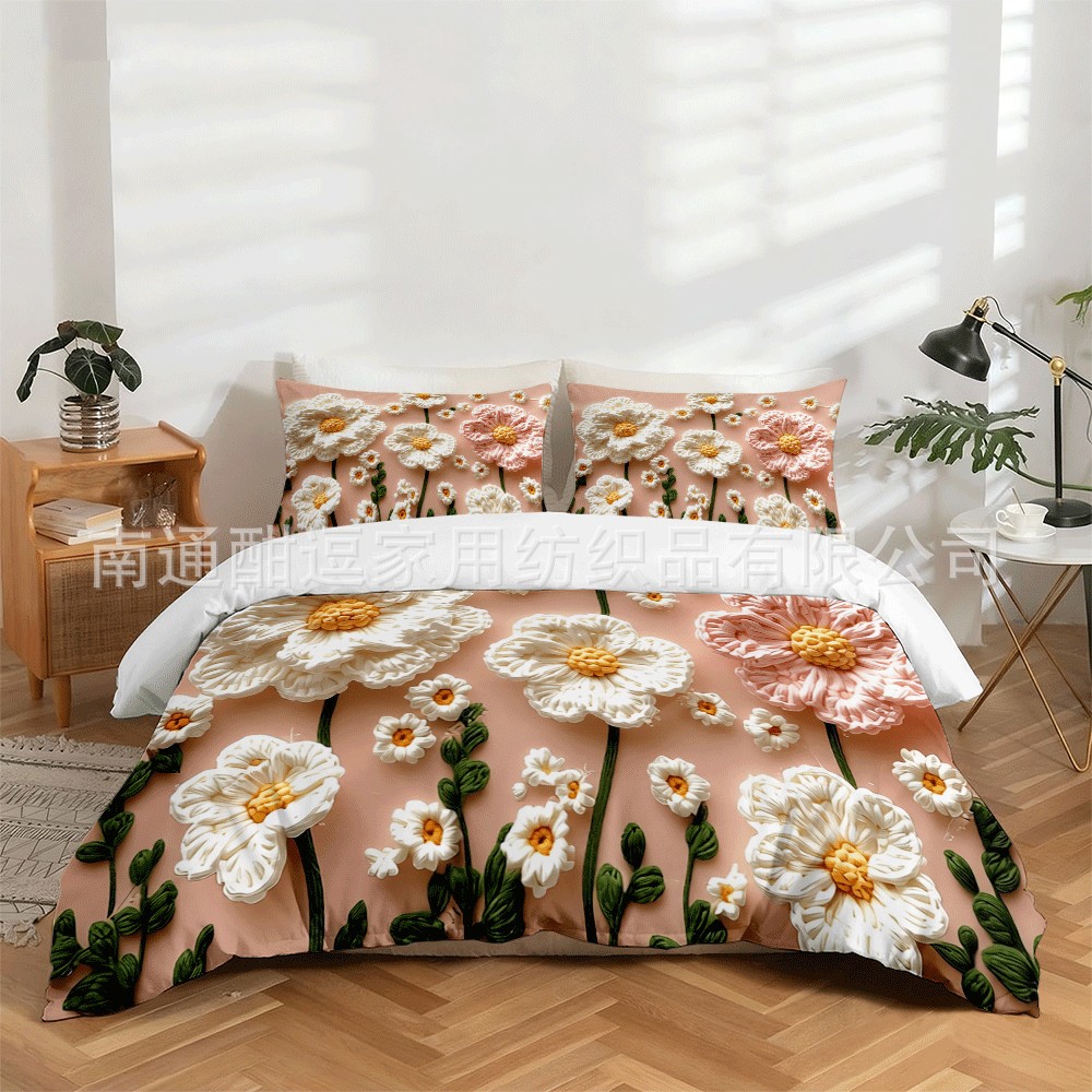 Floral 3D kit de impresión digital fábrica directa transfronteriza POD ropa de cama de tres piezas Amazon
