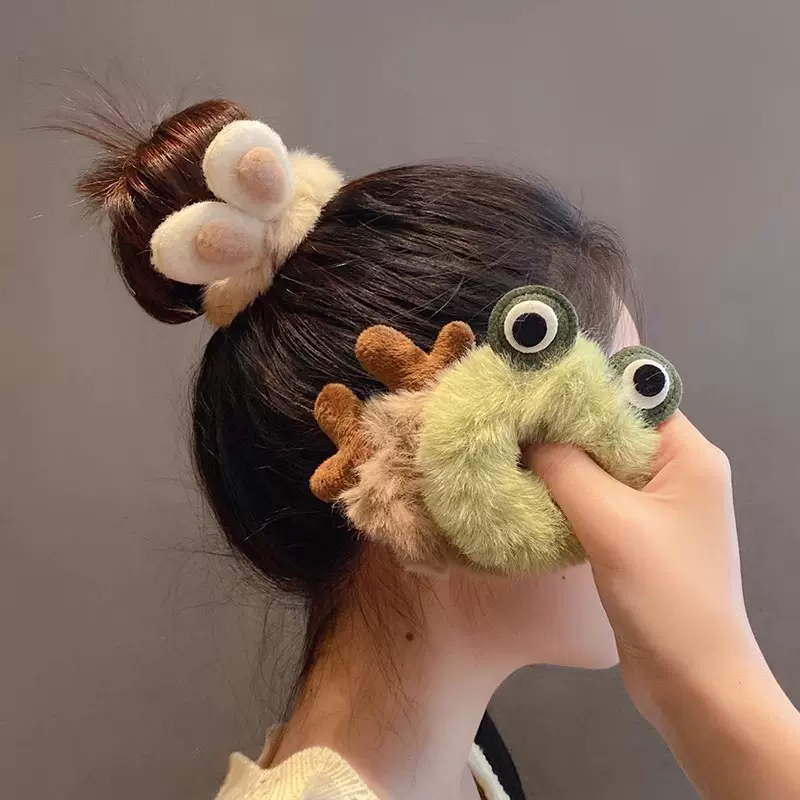 日韩可爱秋冬毛绒头绳少女鹿角发圈毛毛韩国皮筋扎高马尾丸子头饰